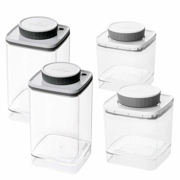 Turn-N-Seal 真空保鮮盒 1200ml (二入組)+ EVERLOCK 氣密保鮮罐 600ml (二入組) 透明