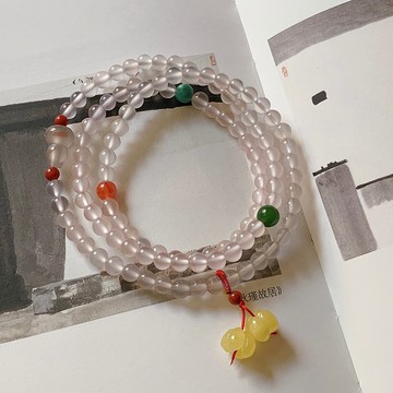 檀台一爐香。天然川料荔枝凍南紅瑪瑙三圈手串 蜜蠟桂花 葫蘆手鏈