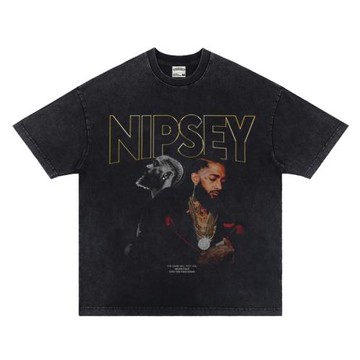 致敬尼普西·哈塞爾Nipsey Hussle說唱歌手美式寬松做舊復古短袖