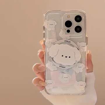 磁吸ins棉花狗支架iPhone15蘋果手機殼14Pro max亞克力13適用16硬
