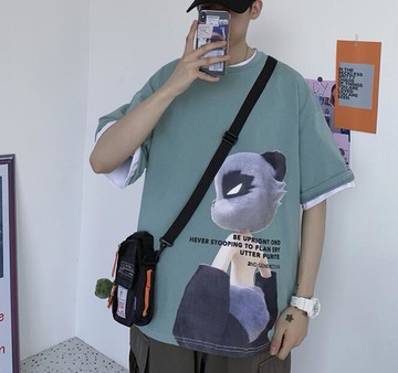 FINDSENSE X  韓國 男短袖 寬鬆短袖上衣薄款個性 短袖夏季 數碼印花 寬鬆T恤