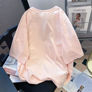 奶系軟妹可愛粉色純棉短袖t恤女夏季寬松vintage洋氣減齡半袖上衣