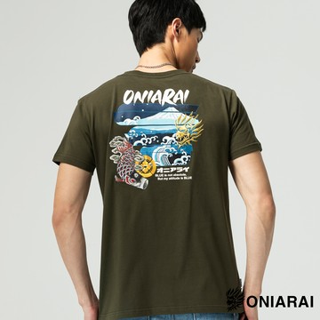 【2件7折】和藝術海浪富士山分割短TEE(橄欖綠) - BLUE WAY 鬼洗い