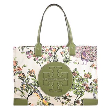 TORY BURCH 86473 滿版花卉LOGO尼龍大容量肩背托特包.綠邊