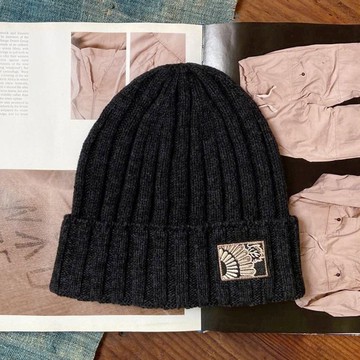 MajorFolk 復古八重菊徽章針織毛線帽 男女秋冬百搭保暖羊毛冷帽