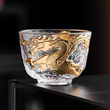 飛龍描金主人杯水晶玻璃茶杯單杯禪意品茗杯功夫茶具家用喝茶杯子