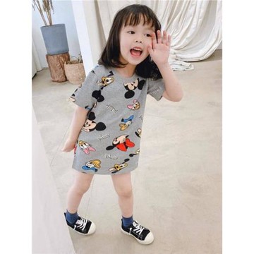 女童短袖連衣裙夏季薄款中長款小童t恤裙女孩睡衣裙休閑寬松A字裙