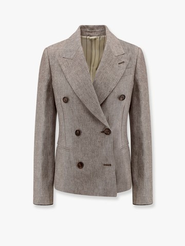 Double-breasted hemp and linen blazer - BRUNELLO CUCINELLI - gender_Woman