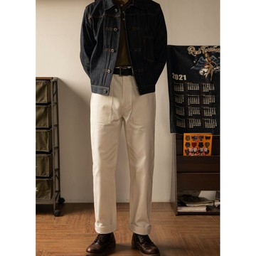 OG-107 工裝褲 HBT魚骨紋 寬鬆直筒 P41 本色白 美軍公發