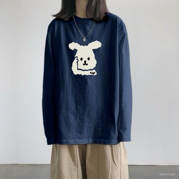 【台灣出貨】韓版長袖上衣 棉t 大尺碼上衣 長袖上衣女 印花t恤女 寬鬆上衣 中長款 顯瘦遮肉 內搭打底 休閒上衣 女裝