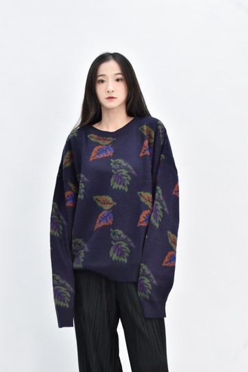 (2XL) jed 藍色羊毛葉子毛衣