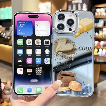 鏡面大孔手機殼 早餐麵包 蘋果17promax保護殼 iPhone16 15 14 13 12 11 防摔硬殼