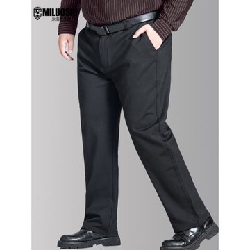 秋冬長褲男士厚款褲子加肥加大碼微彈胖子寬松棉質直筒純色休閑褲