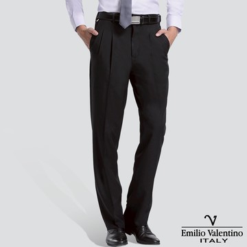 【Emilio Valentino】高級打摺西裝褲-黑