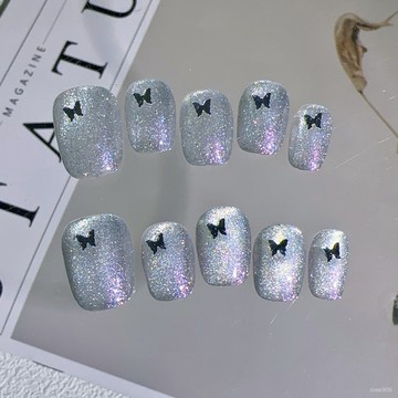 ✨Hannah✨純手工穿戴甲爆閃貓眼蝴蝶小衆高級顯白日常小紅書爆款美甲可拆卸精緻穿戴甲 XMMI