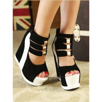 女式時尚24涼鞋夏季新款內增高厚底防水臺魚嘴鏤空松糕涼鞋恨天高