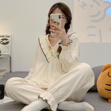 長袖睡衣女春秋冬季2023年純棉新款可外穿卡通簡約韓版家居服套裝