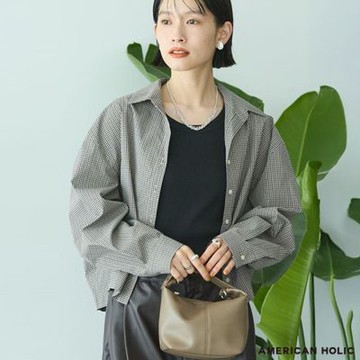 〚AMERICAN HOLIC〛小格紋圖案後褶短版襯衫