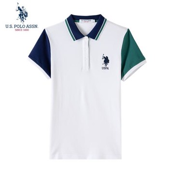 uspoloassn美國馬球協會 夏季女士純棉短袖polo衫 拼色翻領t恤女