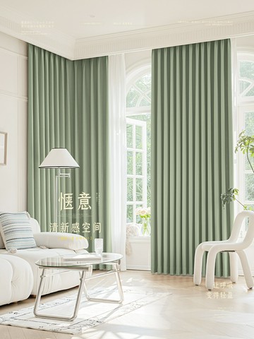 免運 開發票 2024年新款窗簾遮光臥室高級感抹茶綠棉麻輕奢現代簡約客廳全遮光快速出貨