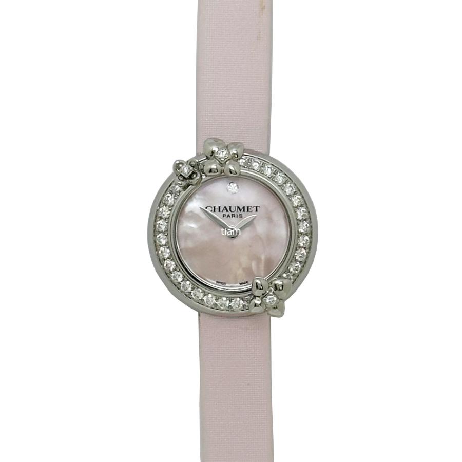 H*☆様 ショーメ CHAUMET スクエア 12P ダイヤ ピンク シェル 腕 CHAUMET ショーメ ケイシス ピンクシェル クォーツ 中古