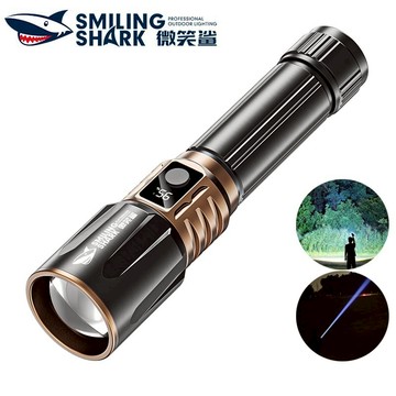 微笑鯊正品 SD5340 LED強光手電筒 M60千米遠射 6檔可調焦 Type-C充電 小巧便攜 防水戶外露營登山家用