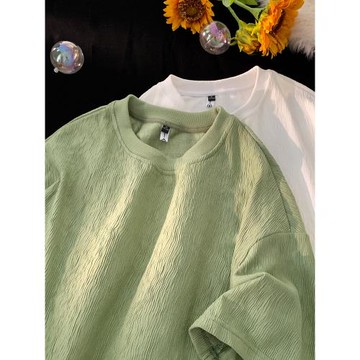 牛油果綠冰絲速干短袖t恤男士夏季新款潮流潮牌寬松純色男生上衣