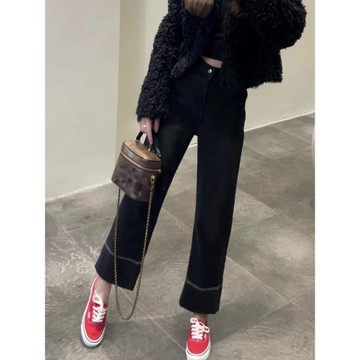 大碼女裝2024春季高腰彈力闊腿牛仔褲胖妹妹mm遮胯顯瘦九分直筒褲