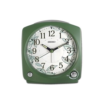 SEIKO /植物花卉 數字刻度 滑動式秒針 貪睡鬧鈴 燈光夜光 靜音鬧鐘-綠白色#QHP012M/SK048