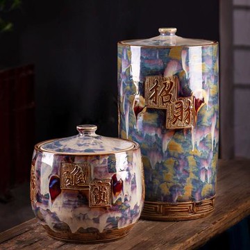 米缸陶瓷帶蓋面缸家用10斤20斤30斤40斤防潮招財水缸景德鎮米桶