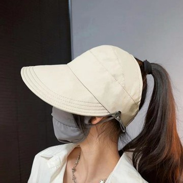 趙露思同款防曬帽女夏季空頂大頭圍戶外遮陽帽掛口罩高品質太陽帽