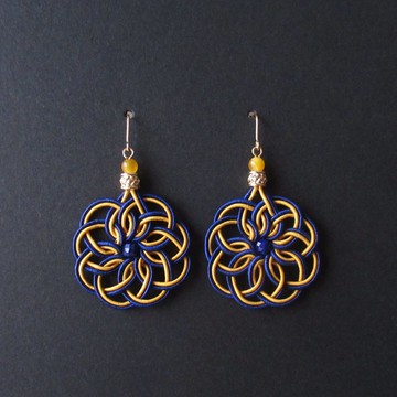 青金石與金虎眼石 手作水引耳環 曼荼羅結