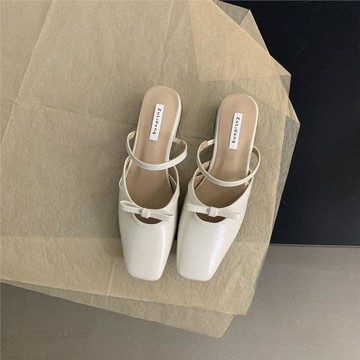 JIJI Studios高級感小眾蝴蝶結包頭半拖鞋女春秋新款后空粗跟單鞋