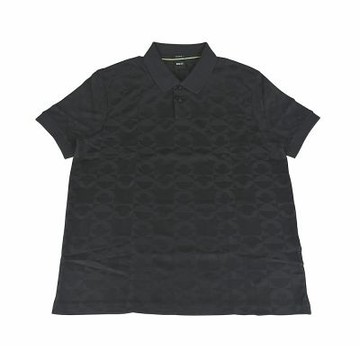 BOSS 純綿橡膠黑字LOGO幾何圖形設計2鈕釦領口短袖POLO衫(男款/黑)