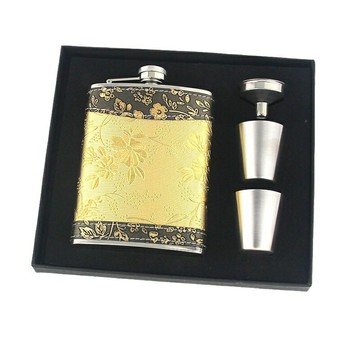 【巴黎精品】現貨+預購 酒壺套組隨身酒瓶-不鏽鋼8oz黃色花紋攜帶酒壺a1fb6