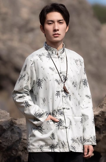新中式復古 竹葉水墨印花夾克外套