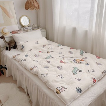 幼稚園秋冬軟綿綿針織被 A類針織棉 花邊點綴設計  恐龍寶貝 白色  150 x 120cm