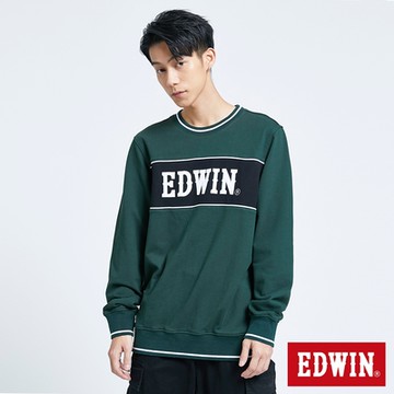 EDWIN 男裝 配色LOGO剪接衛衣-綠色