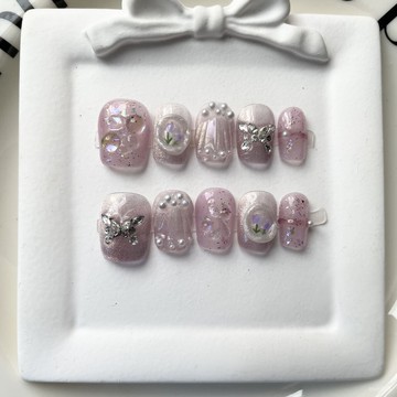 ✨Hannah✨穿戴甲可愛手工手繪流行捏捏貓眼短款ins風預定美甲甜美可愛精緻穿戴甲 2SLA