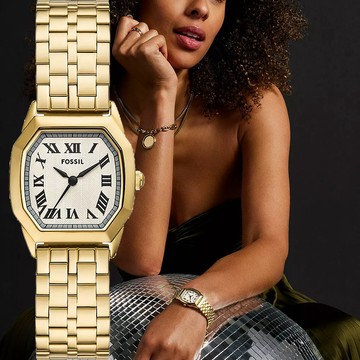 FOSSIL Harlow 復古八角大三針女錶-金/27mm ES5361