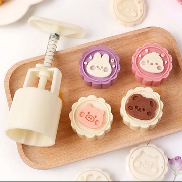 月餅模具家用手壓花網紅模具動物模型一整套冰皮月餅流心【步行者戶外生活館】P