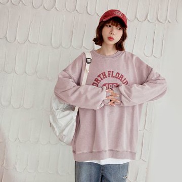 OB嚴選中大尺碼-純棉水洗字母印花寬鬆大學T《AB21080》