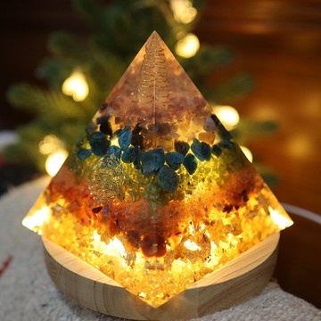 【客製化禮物】極大15cm脈輪聖殿奧剛金字塔小夜燈生命之花彩虹水