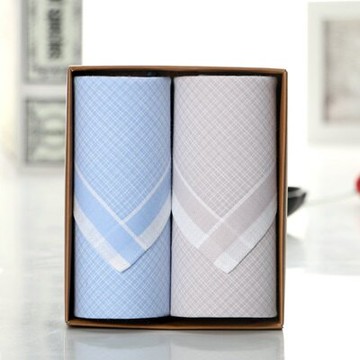 手帕禮盒純棉方巾(兩件套)-簡約格紋商務時尚男配件3款73gd3【獨家進口】【米蘭精品】