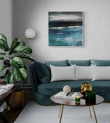 原始綠色大型帆布藝術、金色繪畫大型牆藝術、紋理藝術