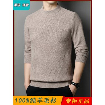 2025春秋新款半高圓領保暖高端正品男100純羊毛衫毛衣新款打底衫