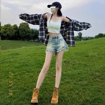 爆款直降價  超顯瘦 小個子 牛仔 女裝 休閒褲 牛仔褲OROI2024新款ins潮輕復古千禧辣妹毛邊破洞牛仔短褲夏季高