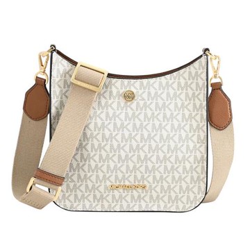 MICHAEL KORS BRILEY 滿版印花LOGO斜背馬蹄包.白咖