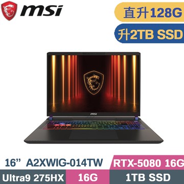 MSI Vector 16 HX AI A2XWIG-014TW (CU9-275HX/64G+64G/2TB/RTX5080-16G/W11/16)特仕