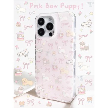 BLUELIFE 糯糯的粉！郁金香復古風蝴蝶結狗狗亮面適用iphone17promax 16蘋果15雙層原創可愛手機殼保護套